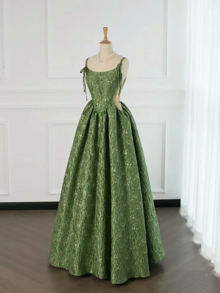 Beautiful Ball Gown Unique Green Long Prom Dress A-Line Evening Dress - View 2 | FashionDia