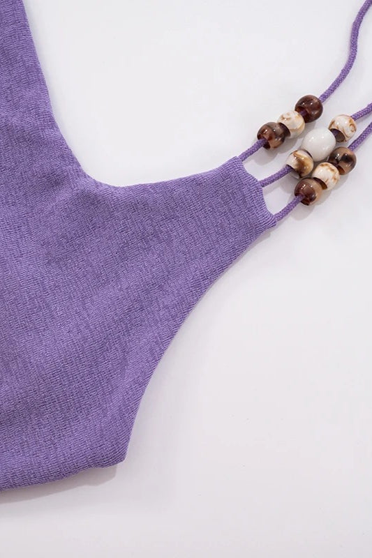 Beaded Halter Tie-Up Mini Dress - View 6 | FashionDia