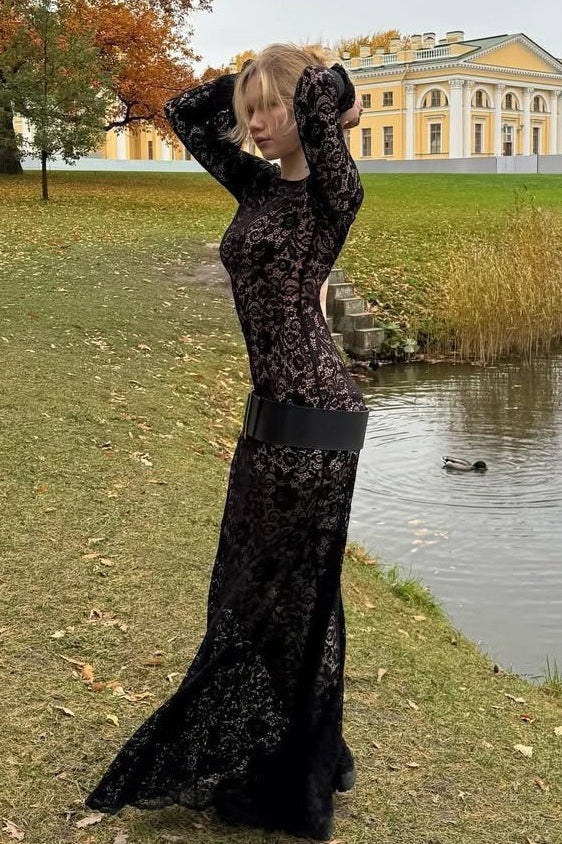Bell Sleeve Backless Lace Dress - View 3 | VelvetHem