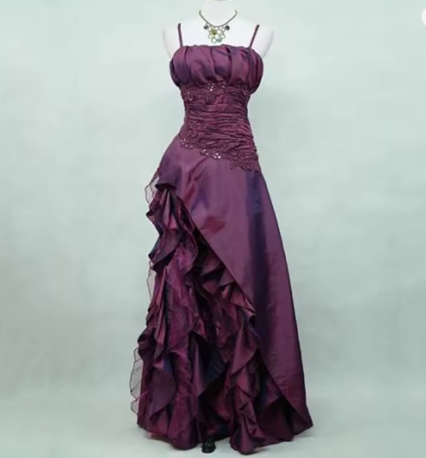 Spaghetti Straps Fuchsia Long Prom Dress Ruffle Evening Dress J8478