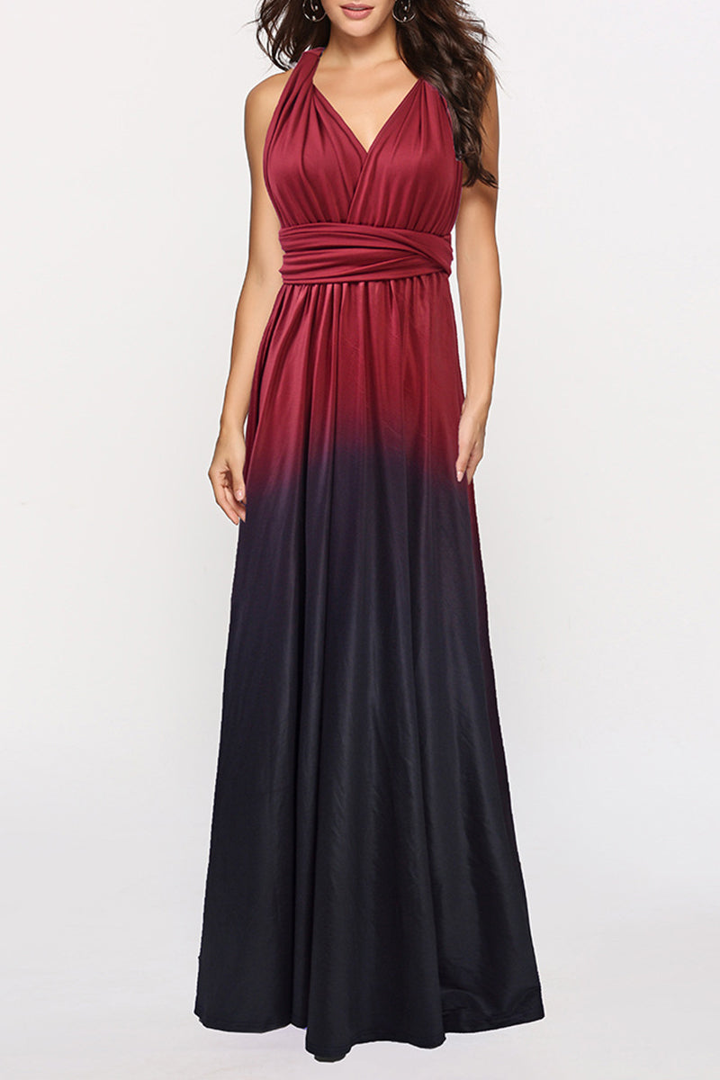 Sexy Gradual Change Bandage Contrast V Neck Evening Dress Dresses - View 10 | VelvetHem