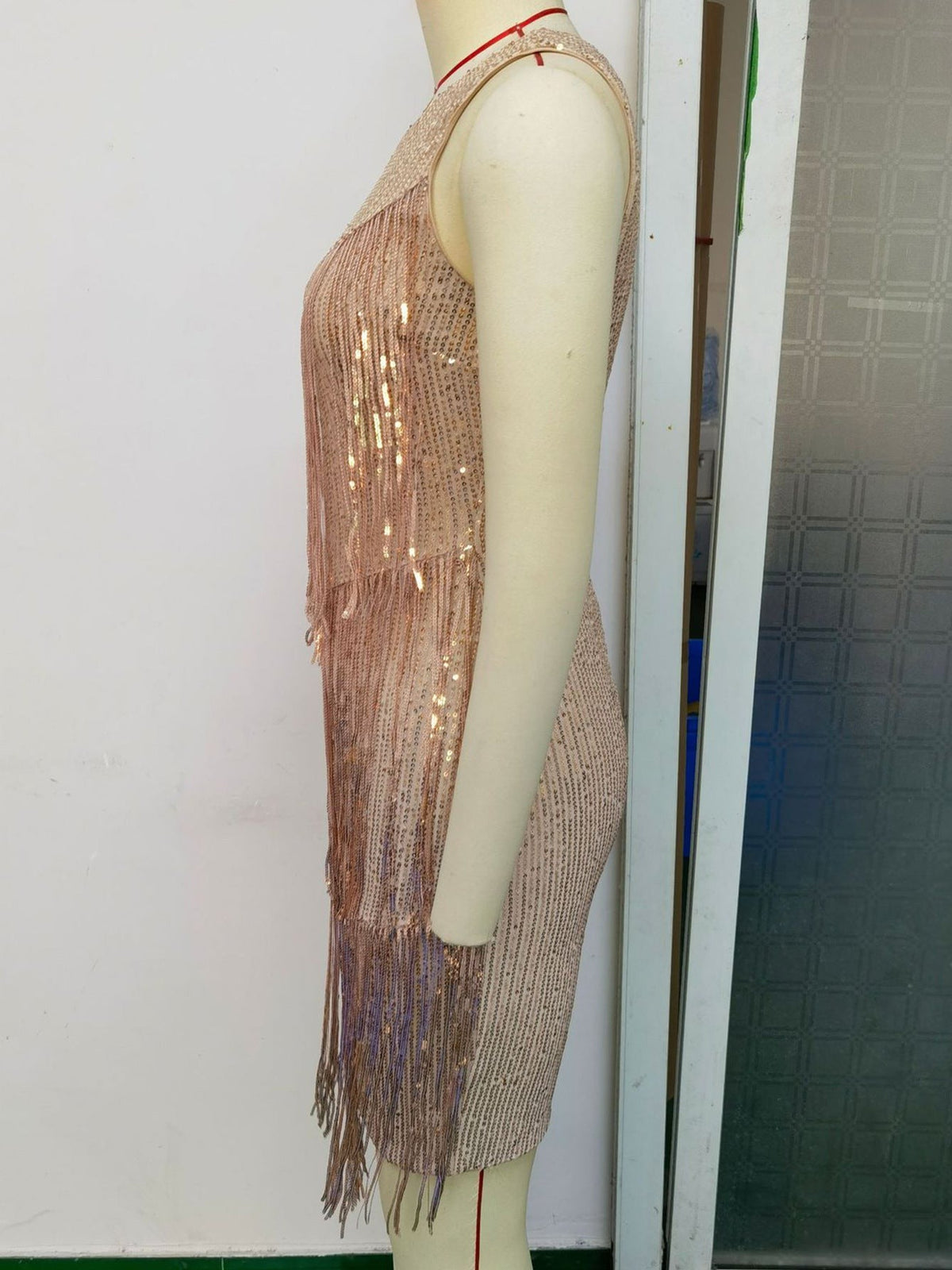 Shoulder Tassel Stitching Sequ Dress Evening Dress - View 6 | VelvetHem