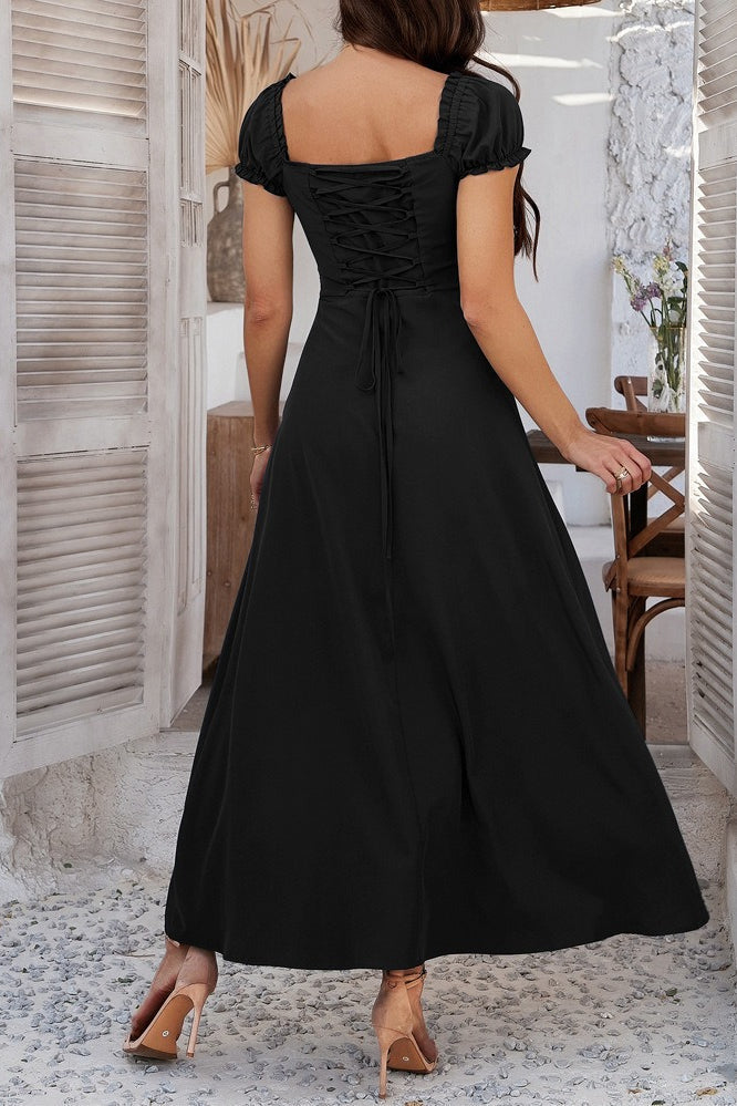 Ruched Puff Sleeve Maxi Work Dress - View 9 | VelvetHem