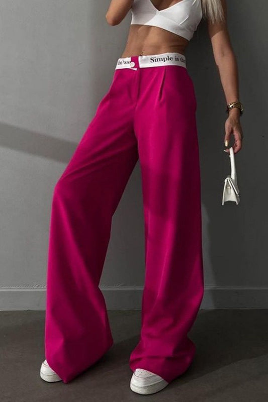 High Waist Straight Color Block Printed Office Casual Pants