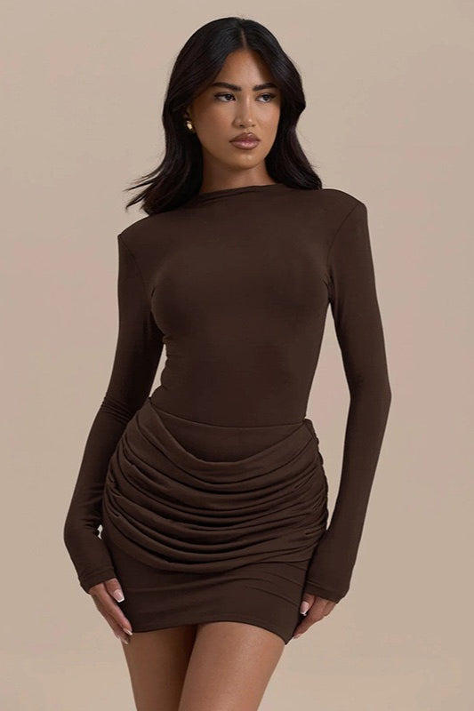 Slim-Fit Ruched Bardot Work Dress - VelvetHem