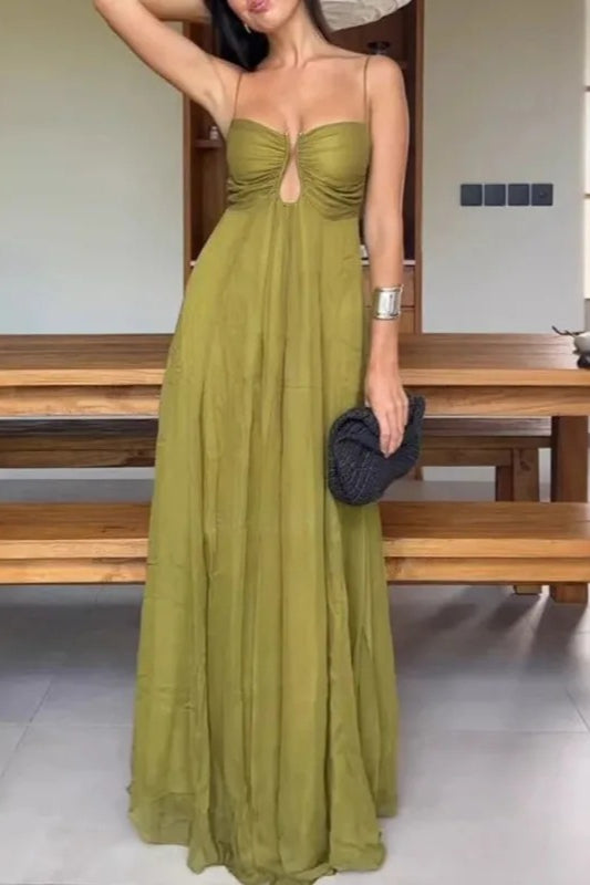 Hollow Out Spaghetti Maxi Dress - FashionDia