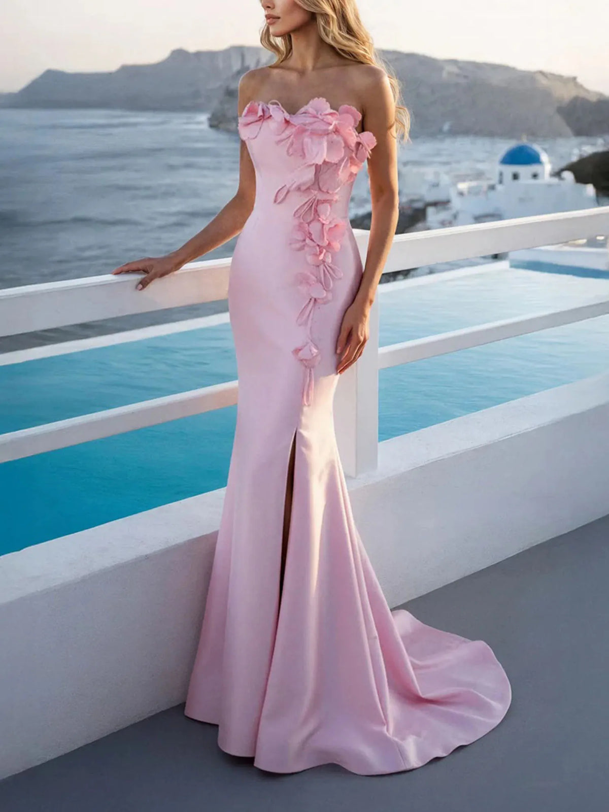 Trumpet/Mermaid Off-the-Shoulder Sleeveless 3D Floral Mother of the Bride Dress - FashionDia