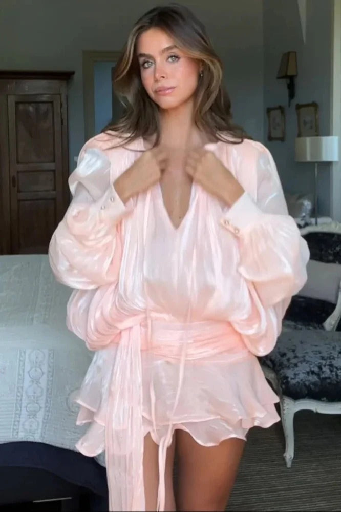 Ruffled Full Sleeve Mini Dress - View 3 | FashionDia