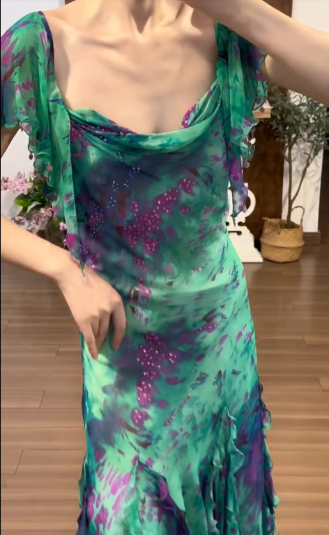 Green Chiffon Vintage Prom Party Dress Evening Dress Birthday Outfit - View 3 | FashionDia