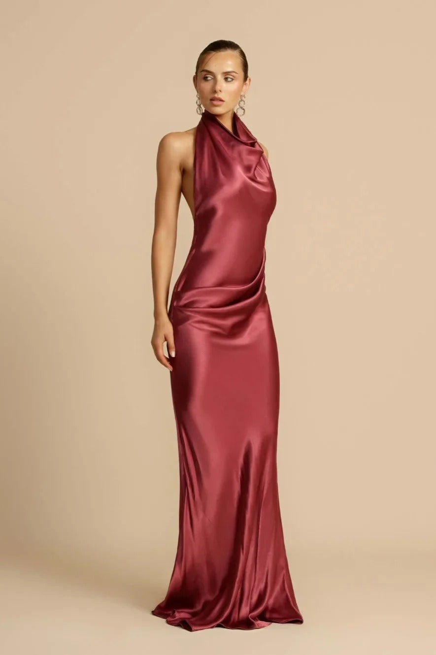 Satin Halter Neck Maxi Dress - View 7 | FashionDia