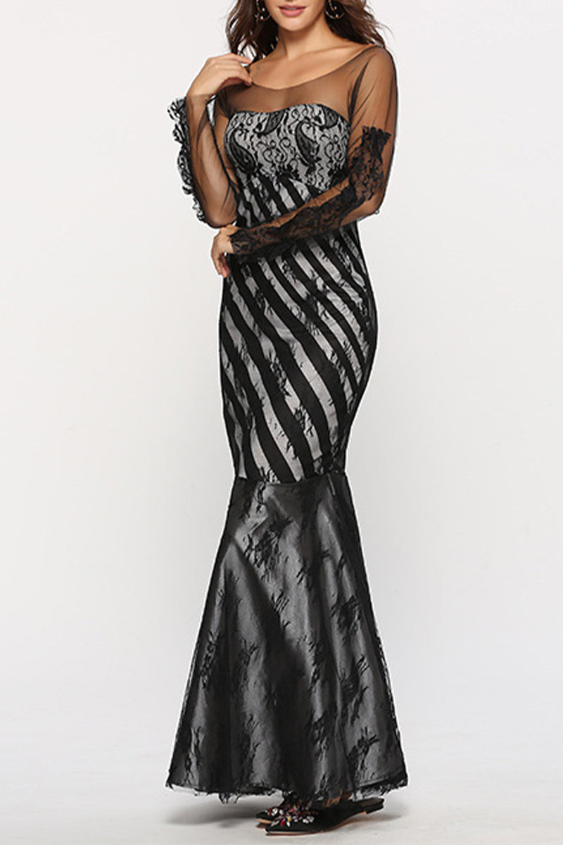 Elegant Formal Solid Lace O Neck Evening Dress Dresses - View 3 | VelvetHem