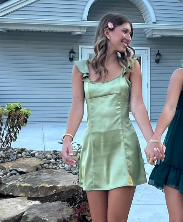 Ruffle Straps A-Line Green Short Homecoming Dress