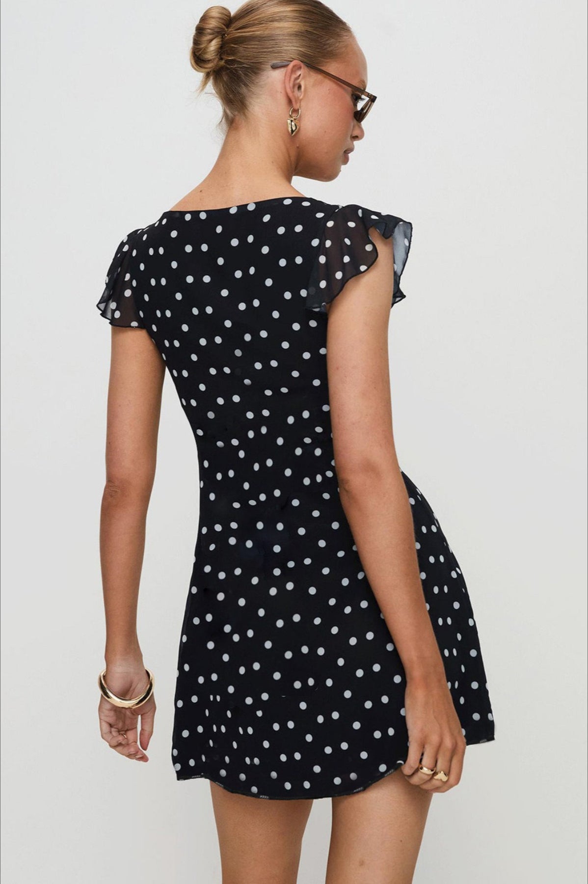 Polka Dot Mesh A-Line Mini Dress - View 3 | VelvetHem