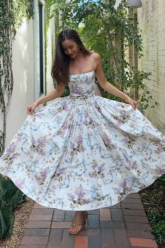 Print Pleated Spaghetti Maxi Dress - View 5 | FashionDia