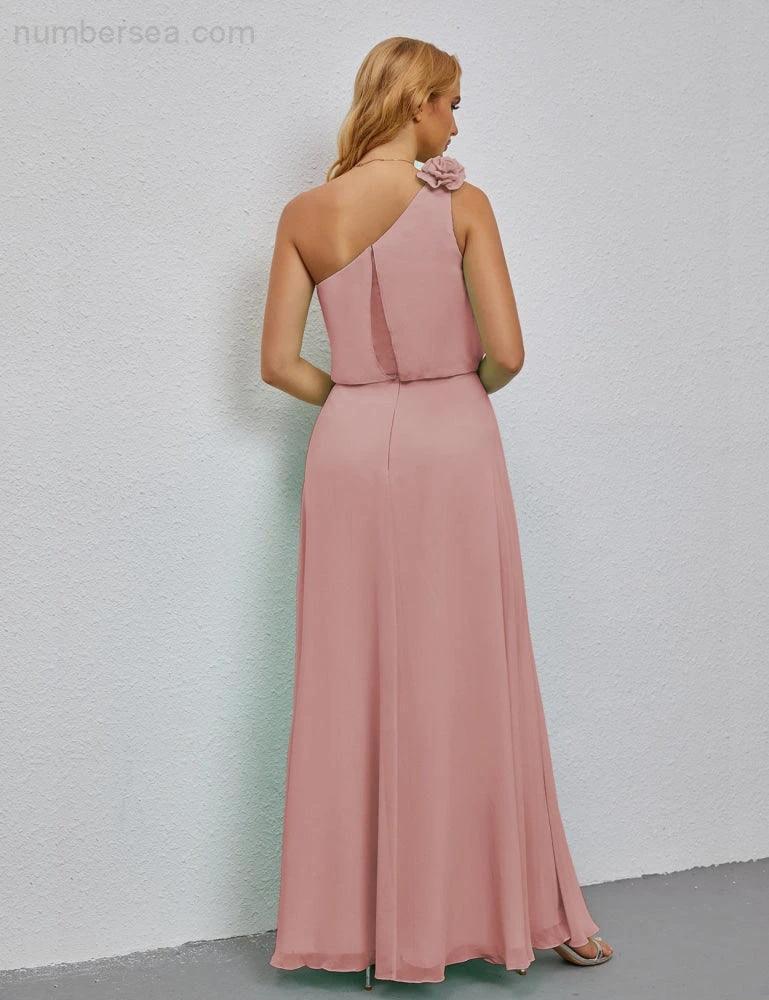 Ruffled One Shoulder Sleeveless Long Bridesmaid Dresses A-line Formal Evening Gown Side Split 28080 (ZD17018)