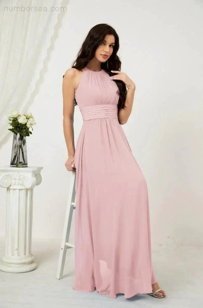 ZapDress Formal Party Gown Dress Chiffon Halter Long Sleeveless Bridesmaid Dresses 2802 (ZD16960)