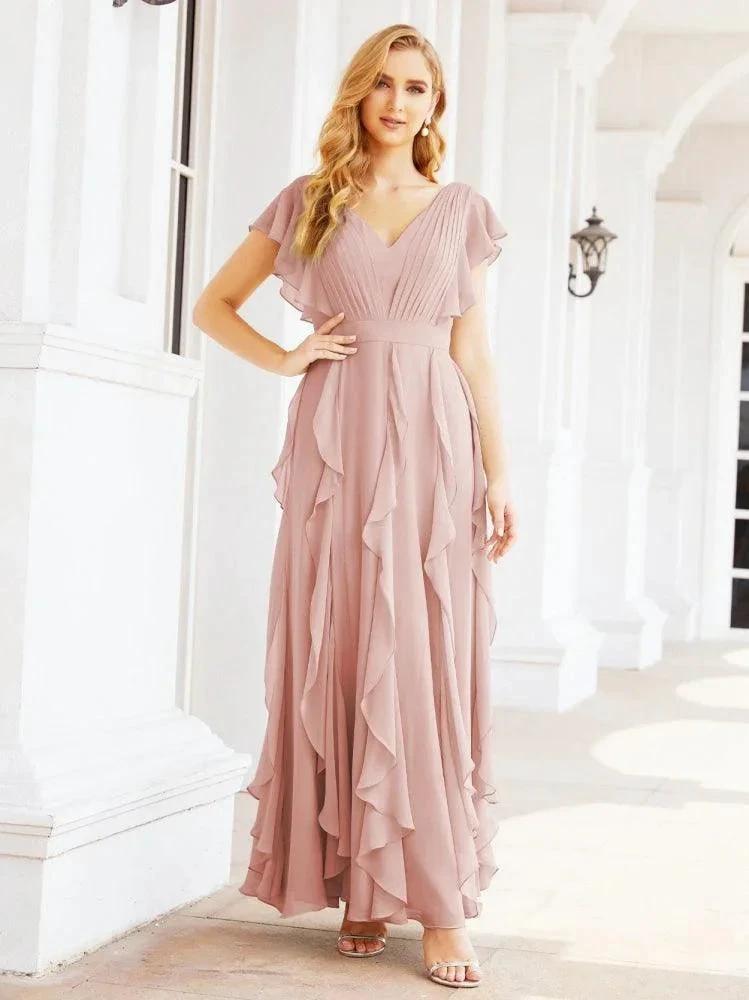 Ruffled Bridesmaid Dresses with Sleeves Long Formal Party Dress 28041 by numbersea