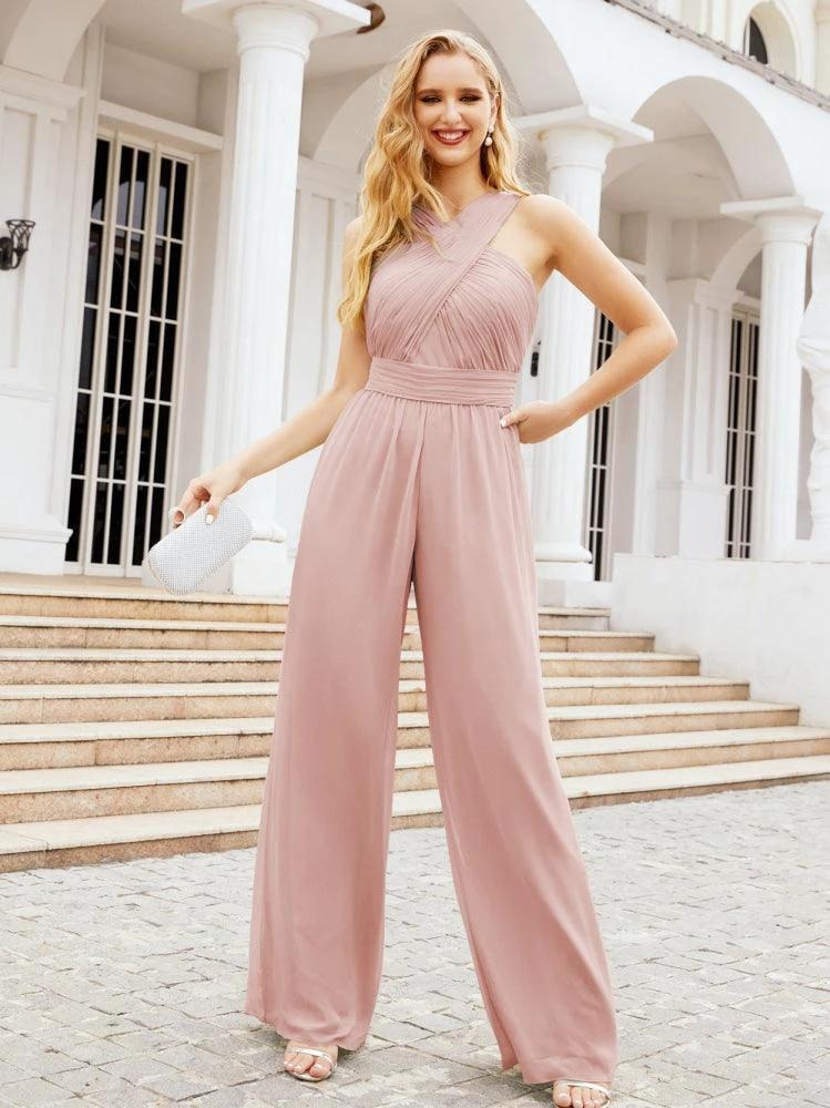Numbersea Crisscross Neck Jumpsuit Formal Evening Dress Long Bridesmaid Dresses Bell-bottomed Pants 28033 by numbersea