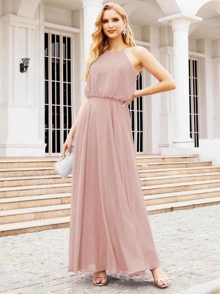Numbersea Halter Long Bridesmaid Dresses Formal A line Juniors Dress 28029 by numbersea