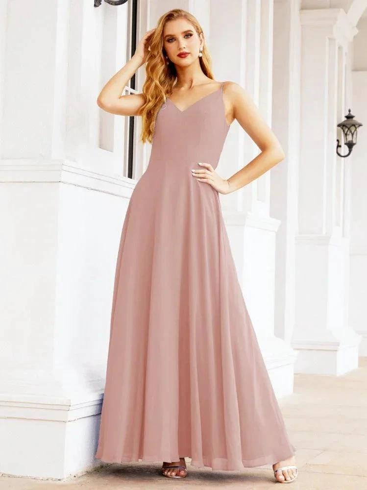 Numbersea Spaghetti Strap Bridesmaid Dresses V Neck Butterfly Back Fromal Evening Party Prom Gown 28036 by numbersea
