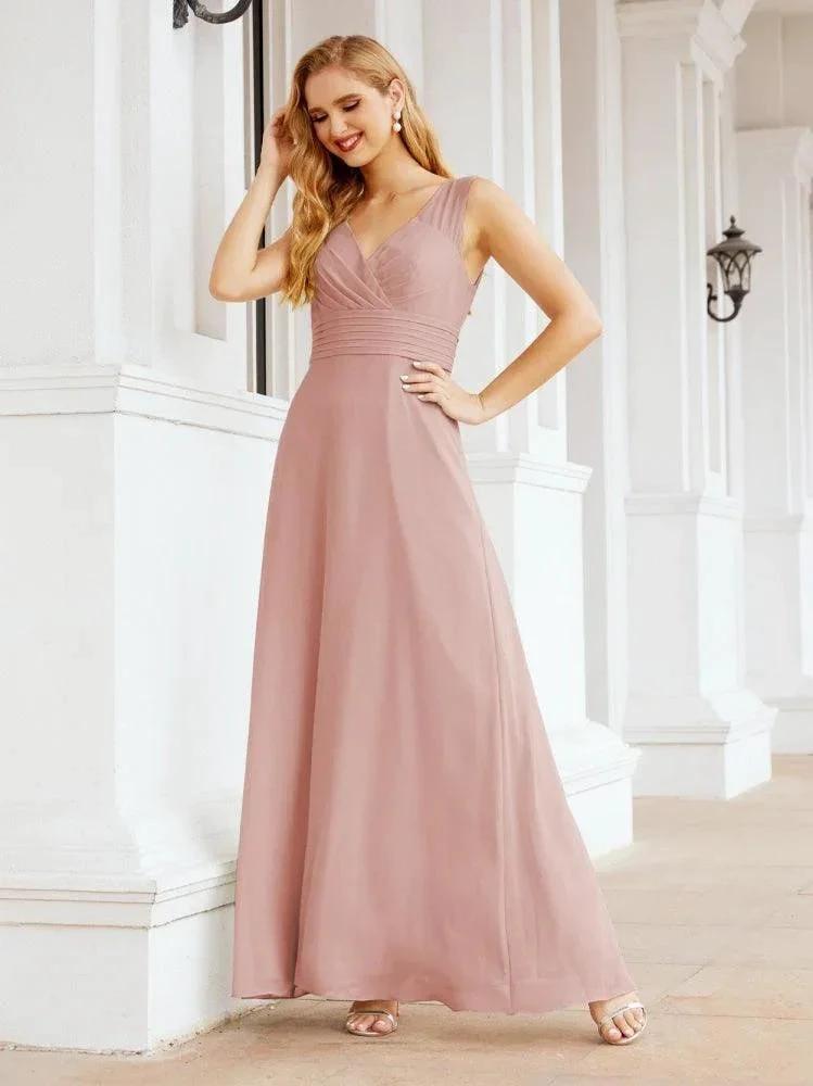 Formal Prom Gown Elegant V-Neck Sleeveless Bridesmaid Dresses for Wedding Party 28037 by numbersea
