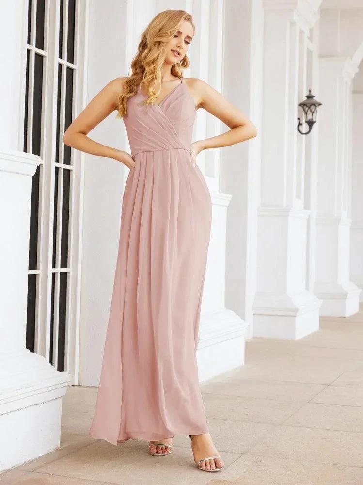 Numbersea Spaghetti Strap Bridesmaid Dresses V-Neck Long A-Line Formal Prom Gowns 28063 by numbersea