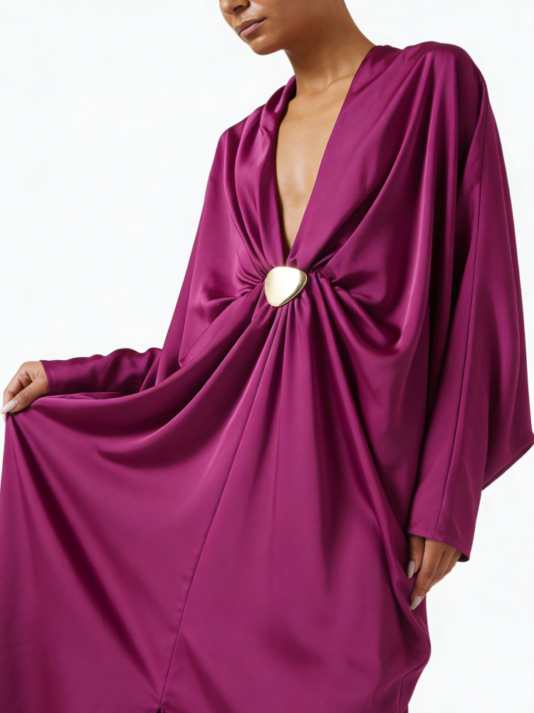 Magenta Satin Neck Maxi Dress in Satin