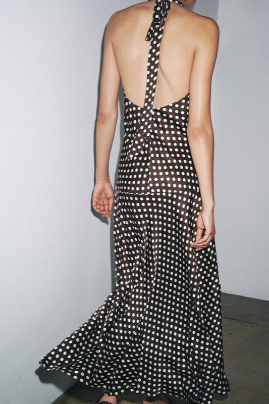Polka Dot Halter Neck Maxi Dress - View 4 | VelvetHem