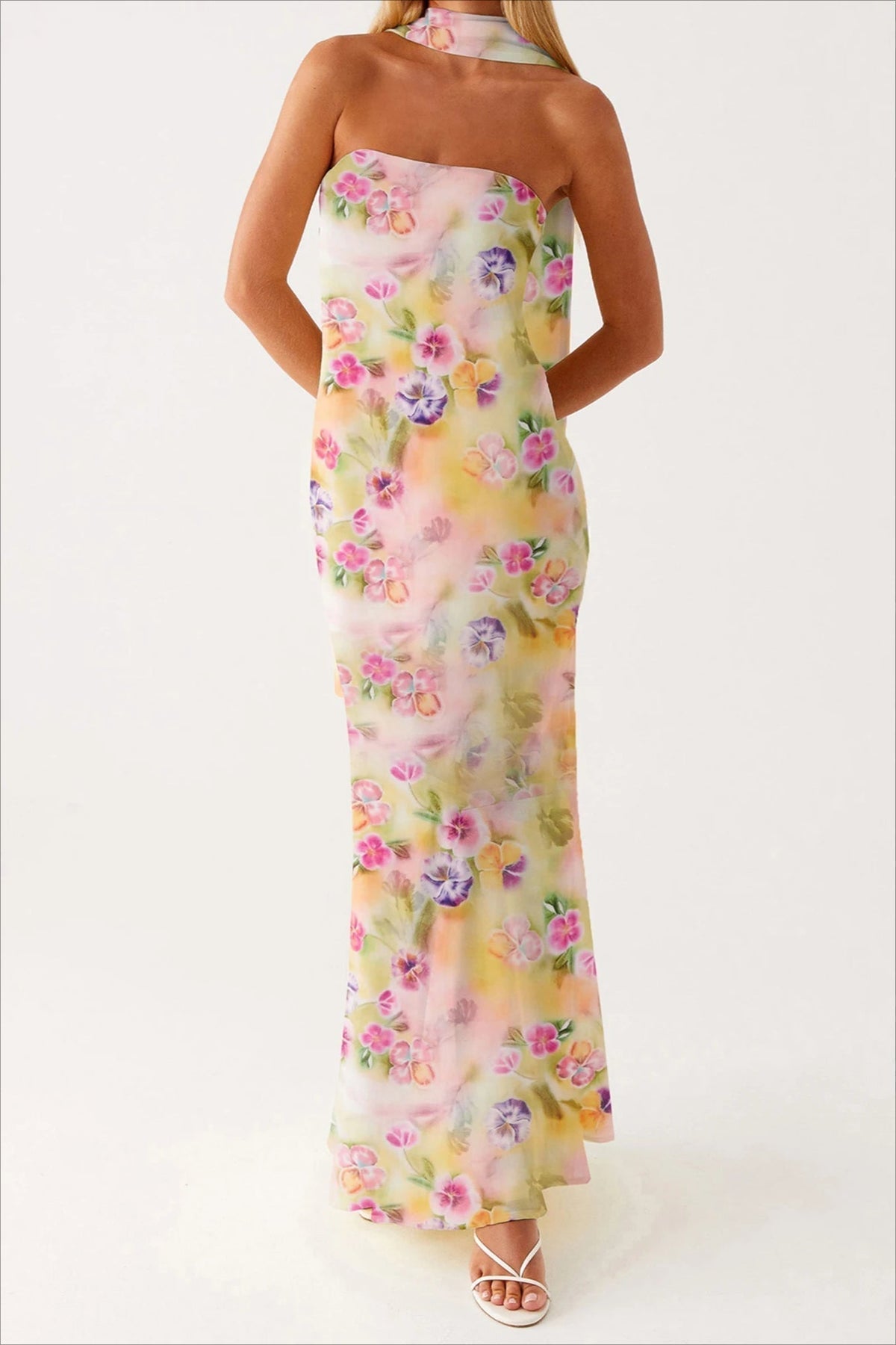 Strapless Ruffle Maxi Floral Dress - View 3 | FashionDia