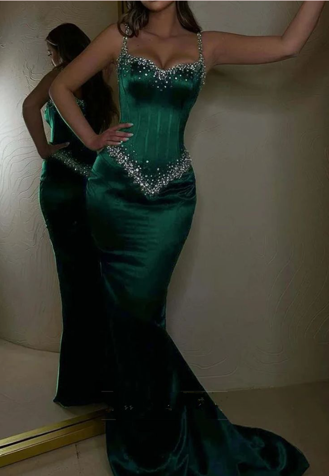 Stylish Red Mermiad Beaded Prom Dress Elegant Party Evening Gown - View 2 | FashionDia