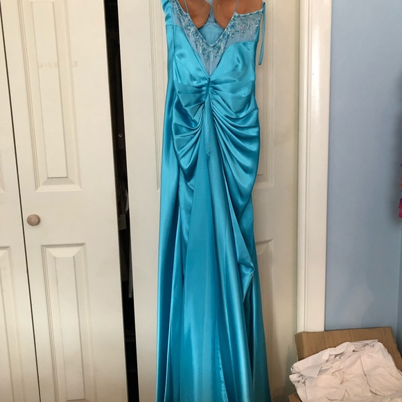 Simple Blue Spaghetti Straps Satin Mermaid Evening Dress Formal Prom Dress Y8404 - View 4 | VelvetHem