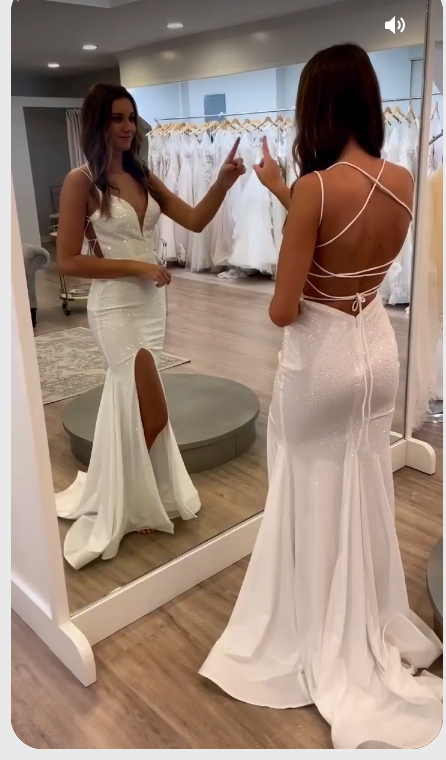 White Sequins Mermaid Backless Long Evening Dresses Y1638 - View 2 | VelvetHem