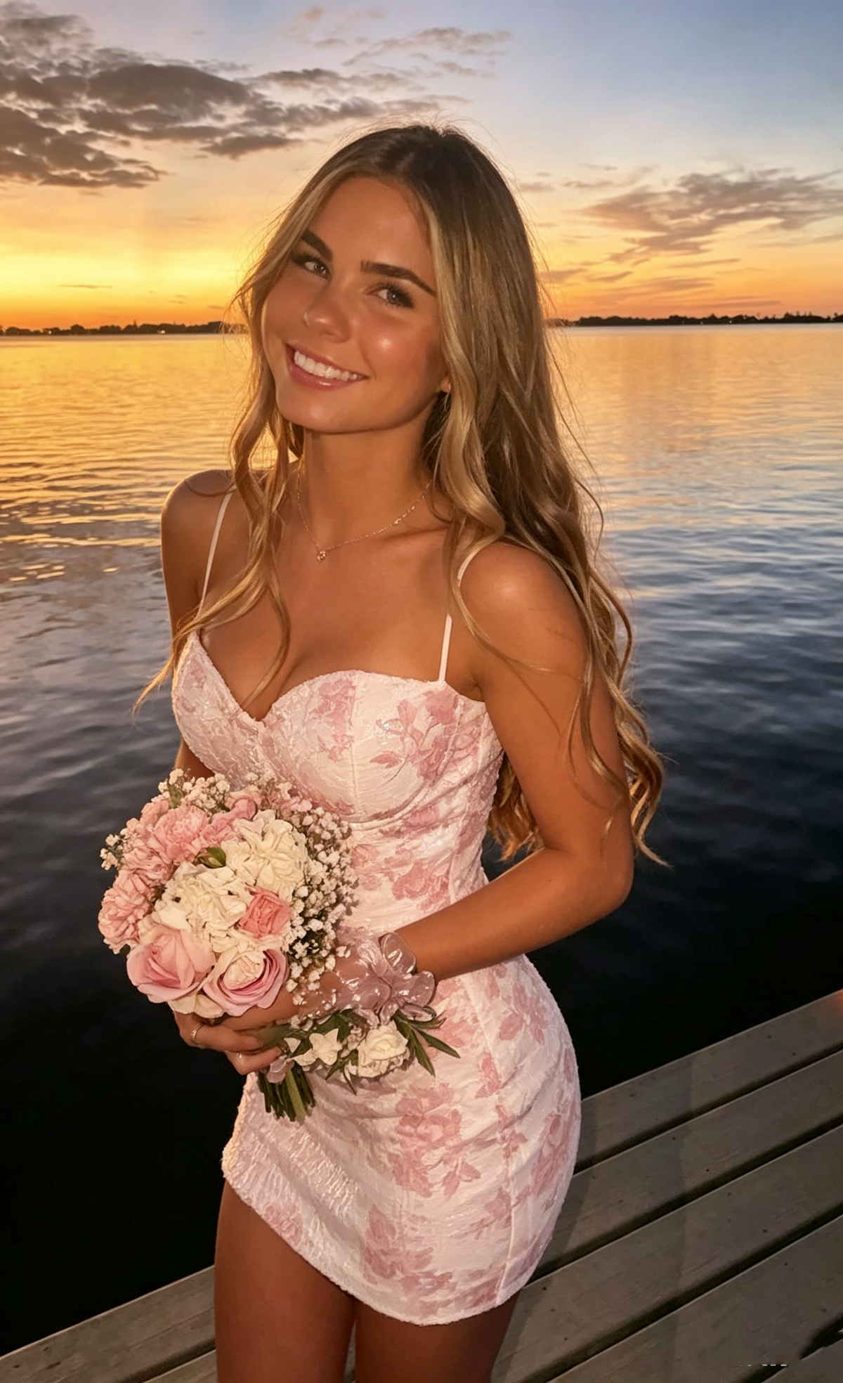 Pretty Pink Satin Floral Sheath Short Graduation Homecoming Dress Spaghetti Straps Short Party Dress D4296