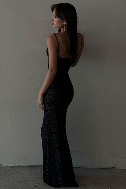 Deep V Backless Maxi Lace Dress - View 4 | VelvetHem