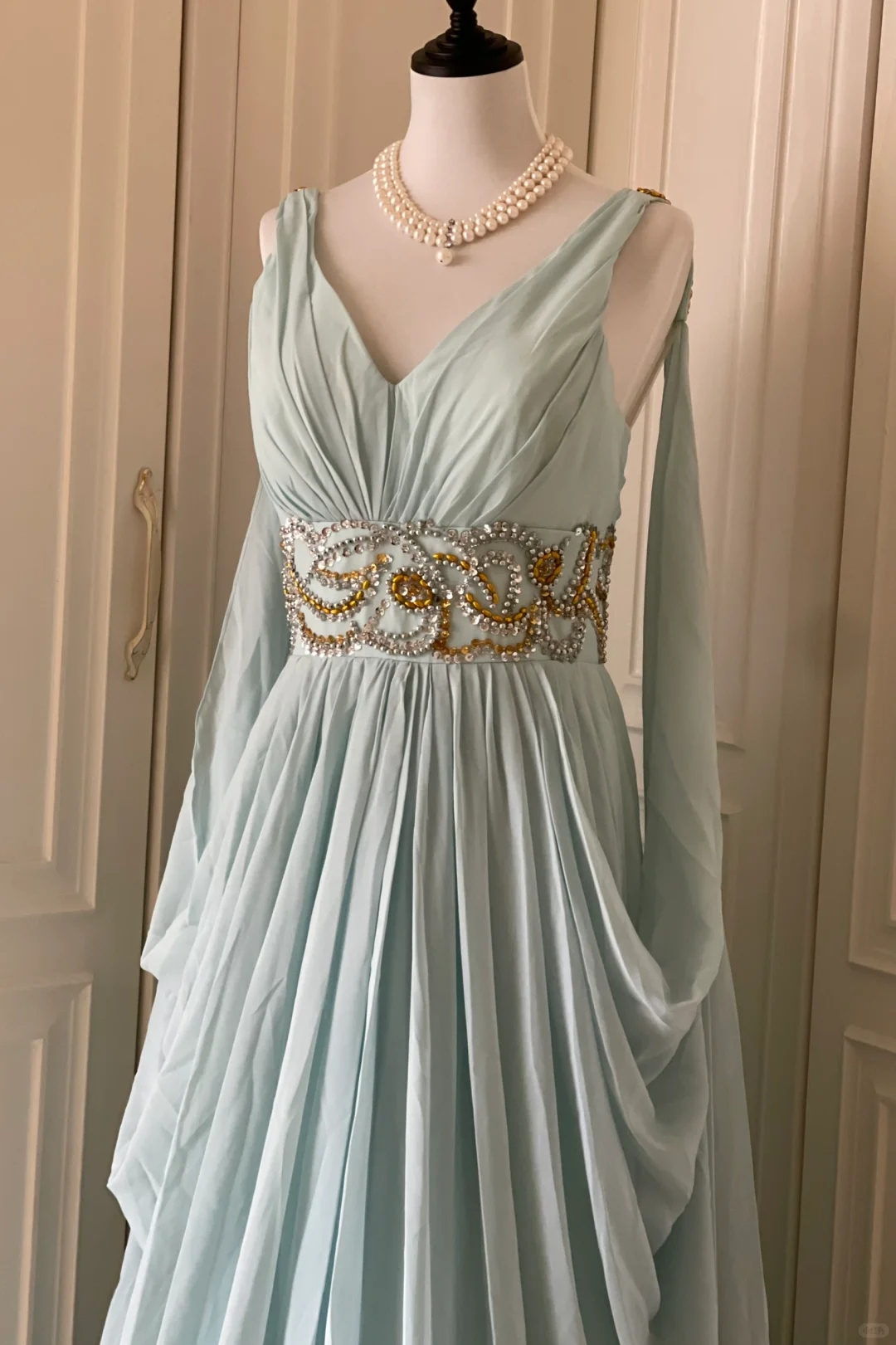 A Line Blue Chiffon Evening Dress Beaded Formal Party Dress J8033