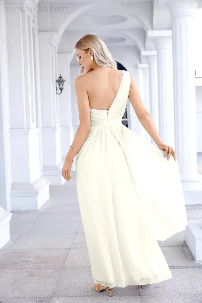 Ladies Chiffon One Shoulder Bridesmaid Evening Dress Wedding Party Evening Dress 28133 (ZD17003)