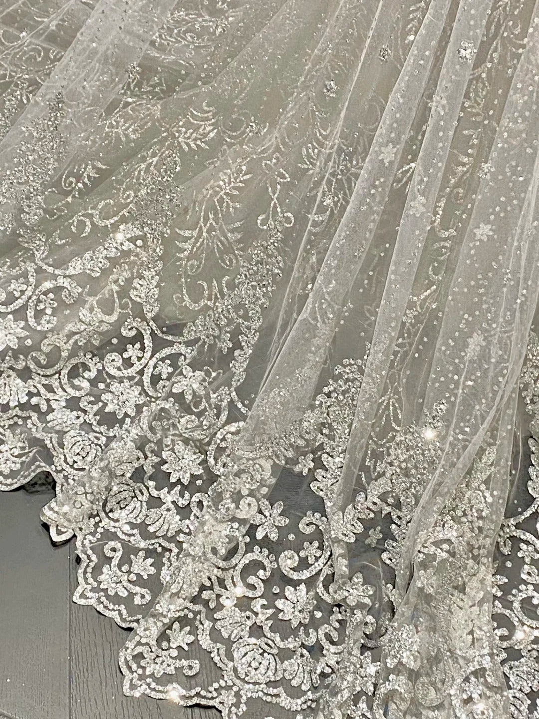 Luxurious And Sparkling Silver Mermaid Off-shoulder Beaded Train Wedding Dress cc5283