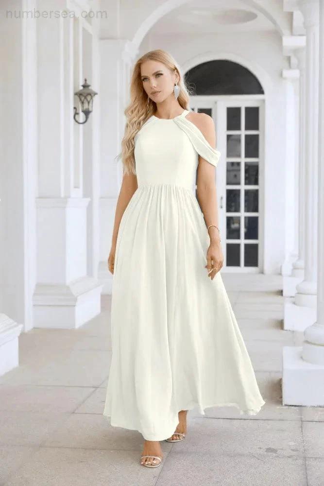 Ladies Chiffon Off Shoulder Swing Sleeve Front Slit Bridesmaid Evening Dress Wedding Party Evening Dress 28117 (ZD17011)