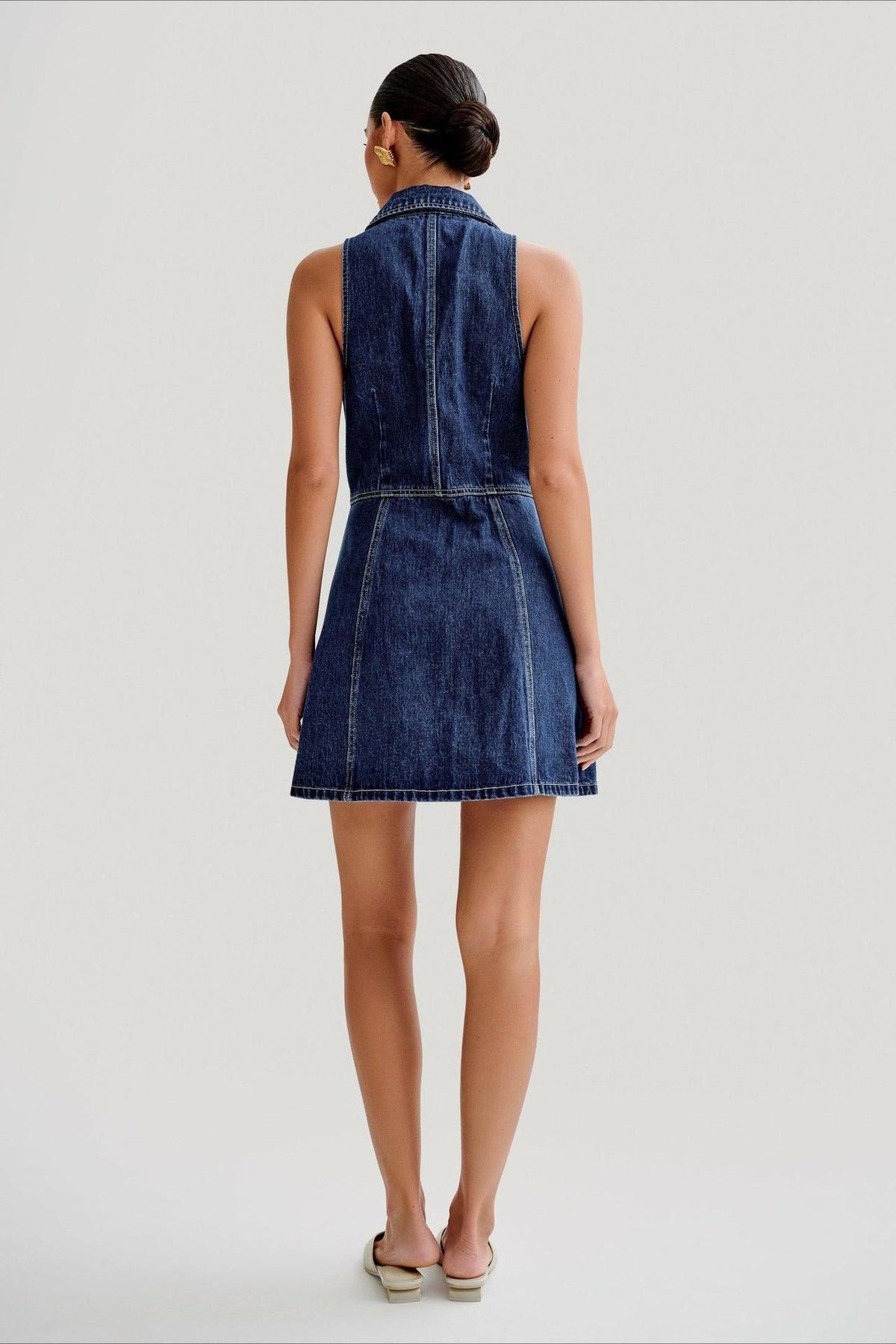 Fitted Halter Denim Dress - View 4 | VelvetHem