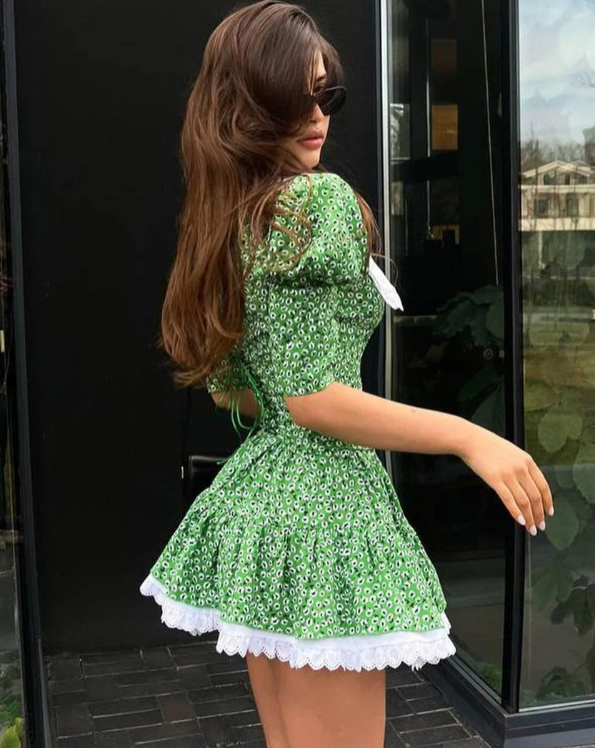 Lace Patchwork Doll Collar Mini Dress - View 5 | VelvetHem