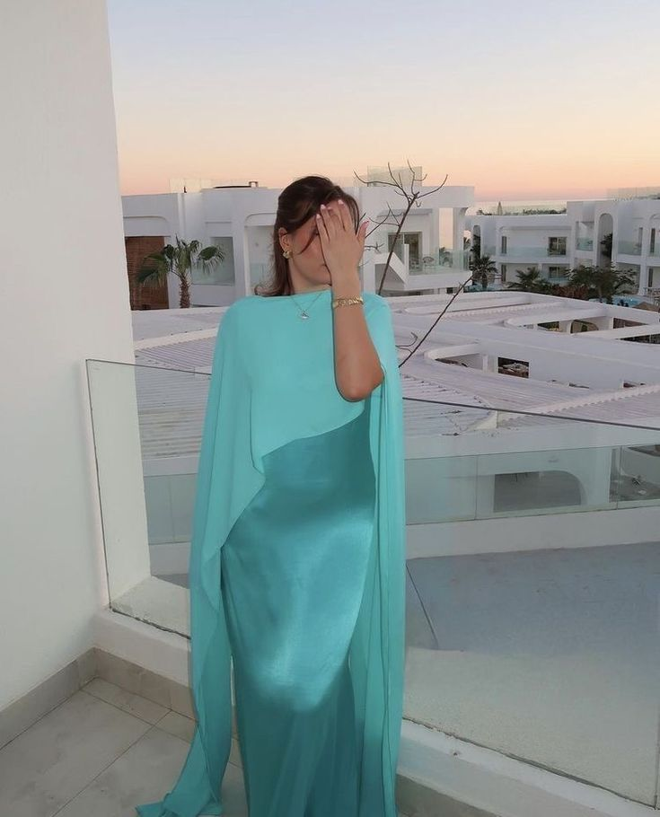 Chic Blue Satin Chiffon Long Party Dress Formal Prom Dress