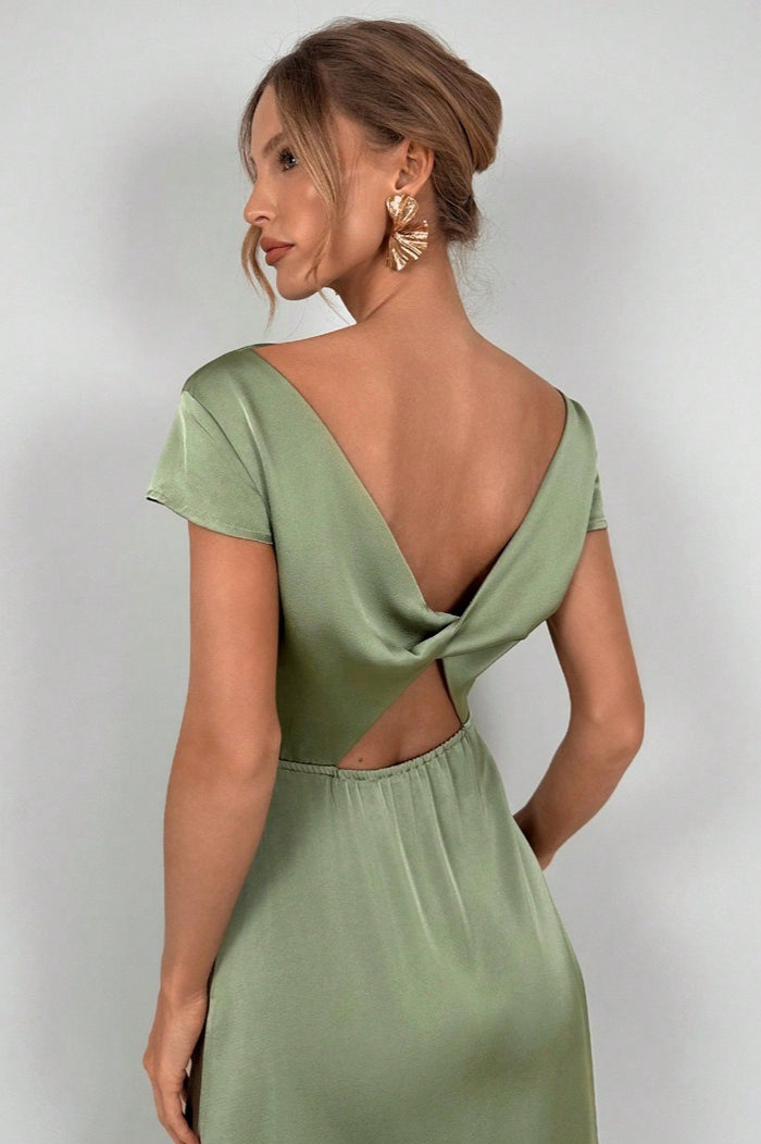 Silk-Like Satin Slit Maxi Silk Dress - View 3 | VelvetHem