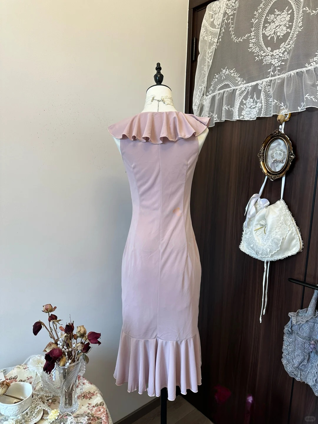 A Line Pink Ruffle Formal Party Dress J8034