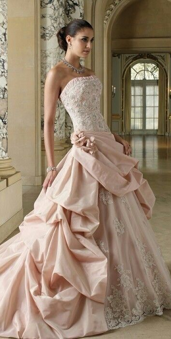 Strapless Applique Pink Wedding Dress Elegant Bridal Dress J8067