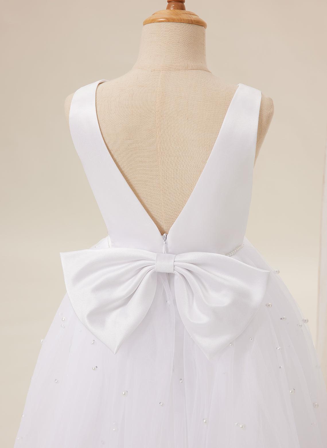 Elegant Princess Ball Gown Satin & Tulle Flower Girl Dress - View 11 | VelvetHem