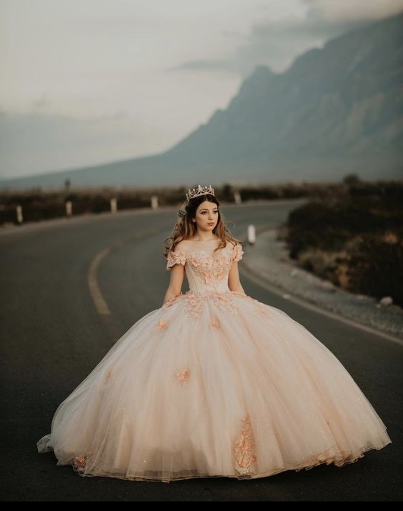 Chic Off The Shoulder Tulle Appliques Ball Gown Princess Dress Sweet 16 Dress Y399 - View 2 | VelvetHem