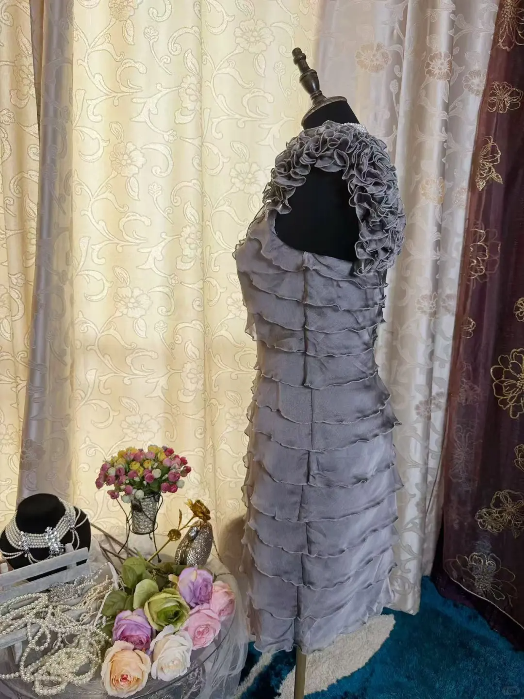 Vintage One-Shoulder Gray Chiffon Sheath Cocktail Dress Formal Graduation Homecoming Dress - View 7 | FashionDia