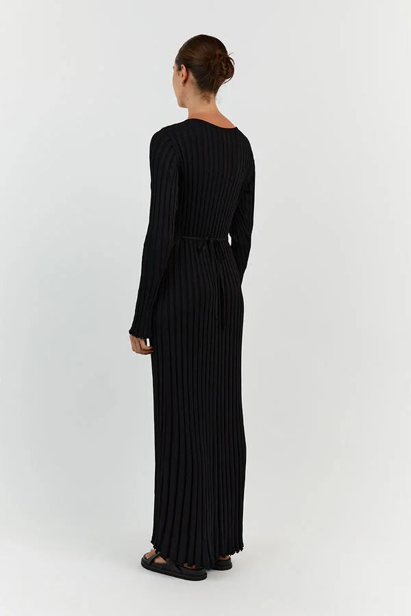 Rita Premium Midi Dress with V Neck and Knitted Sleeves Chic Silhouette Collection