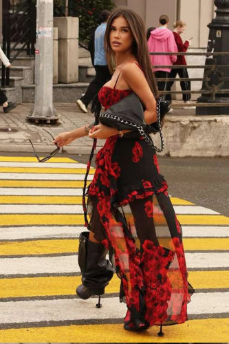 Ruched Low-Neck Floral Dress - View 4 | FashionDia