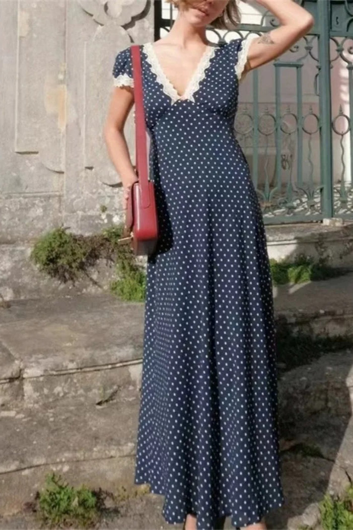 Polka Dot Lace Maxi Dress - View 3 | FashionDia